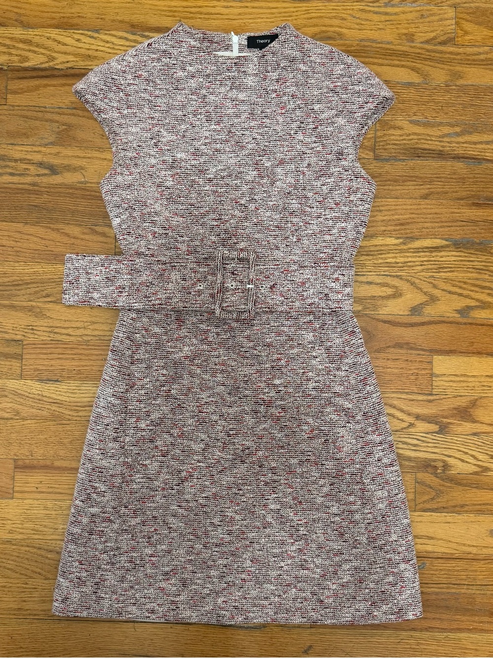 Theory Belted Tweed Mini Dress in Pink - Size 2